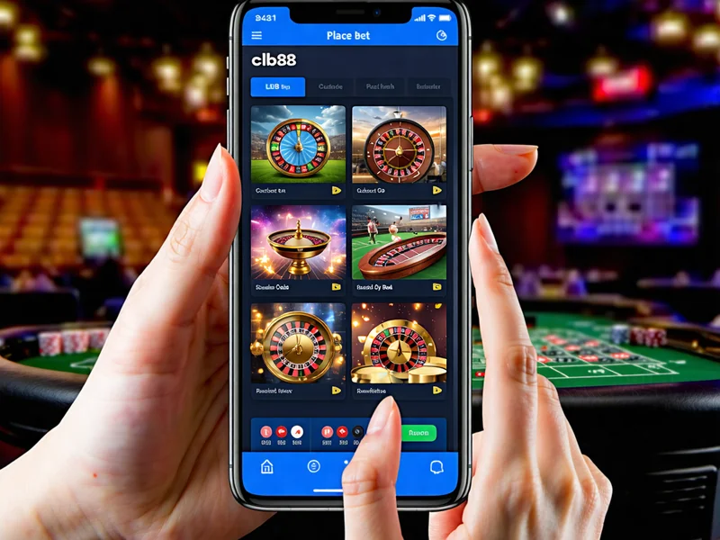 Hình ảnh điện thoại hiển thị ứng dụng clb88 với các trò chơi cá cược
