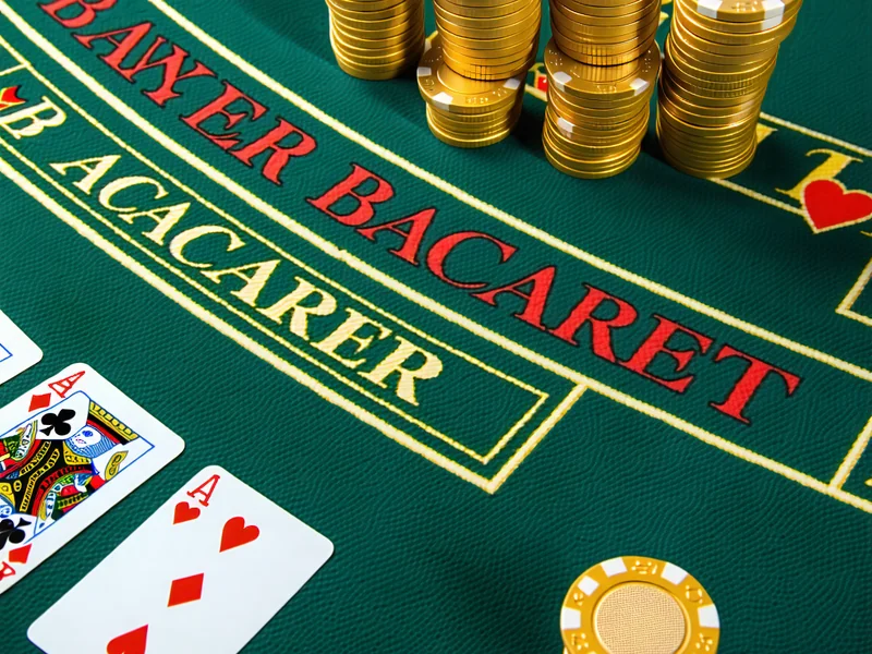 Tổng quan bàn Baccarat với các vị trí đặt cược Player, Banker, Tie và các lá bài