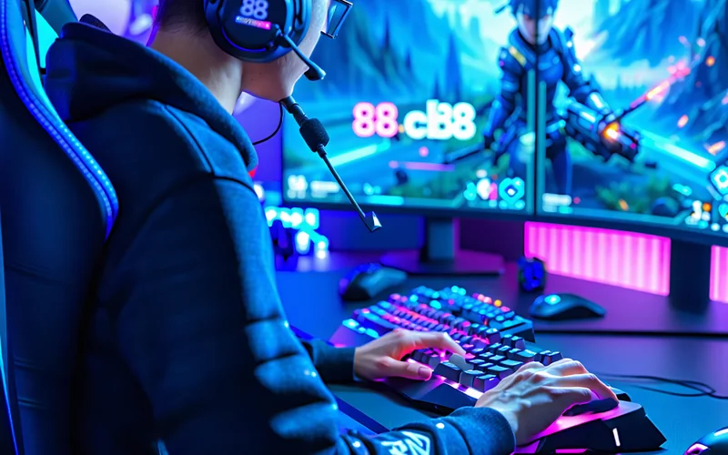 clb88 Trực Tiếp Thể Thao Điện Tử: Game thủ đang thi đấu trên màn hình lớn