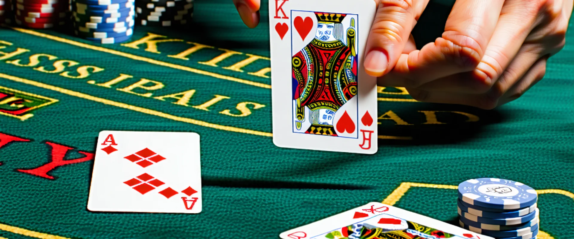 Bàn chơi Blackjack tại clb88 với các lá bài và chip, không khí sôi động của trò chơi cá cược trực tuyến.