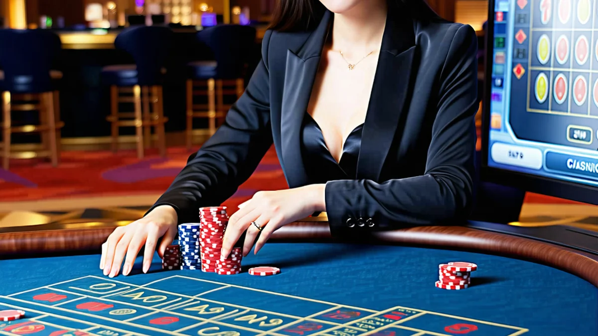 Hình ảnh bàn chơi Baccarat hoặc Roulette với người chia bài trực tuyến chuyên nghiệp, thể hiện sự sang trọng của sòng bạc trực tuyến clb88, 88clb.com