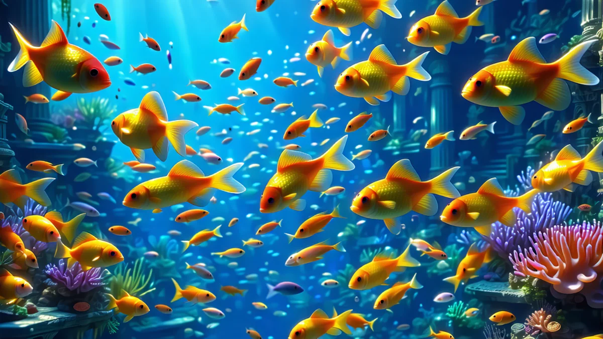 Hình ảnh đàn cá bơi lội đông đúc trong game bắn cá clb88, minh họa chiến thuật săn cá theo bầy